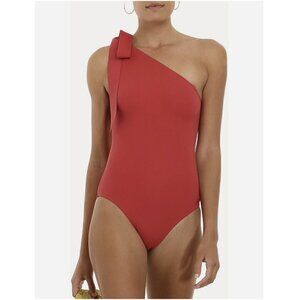 ZIMMERMANN Sculpt Tie Neck One Shoulder Swimsuit Size AU0 US 2-4 Red Stretch